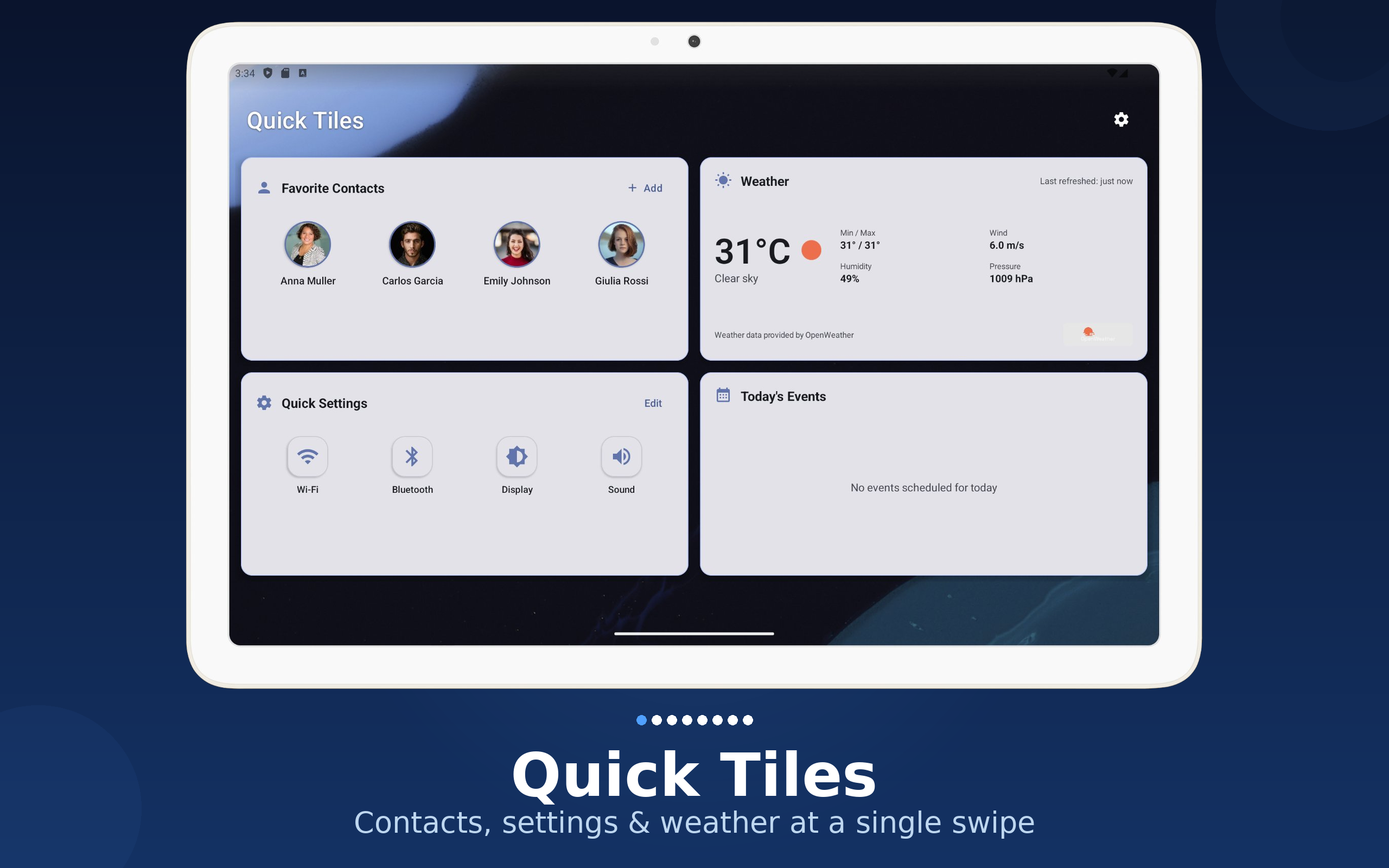 Core app quick tiles screen on 10-inch tablet