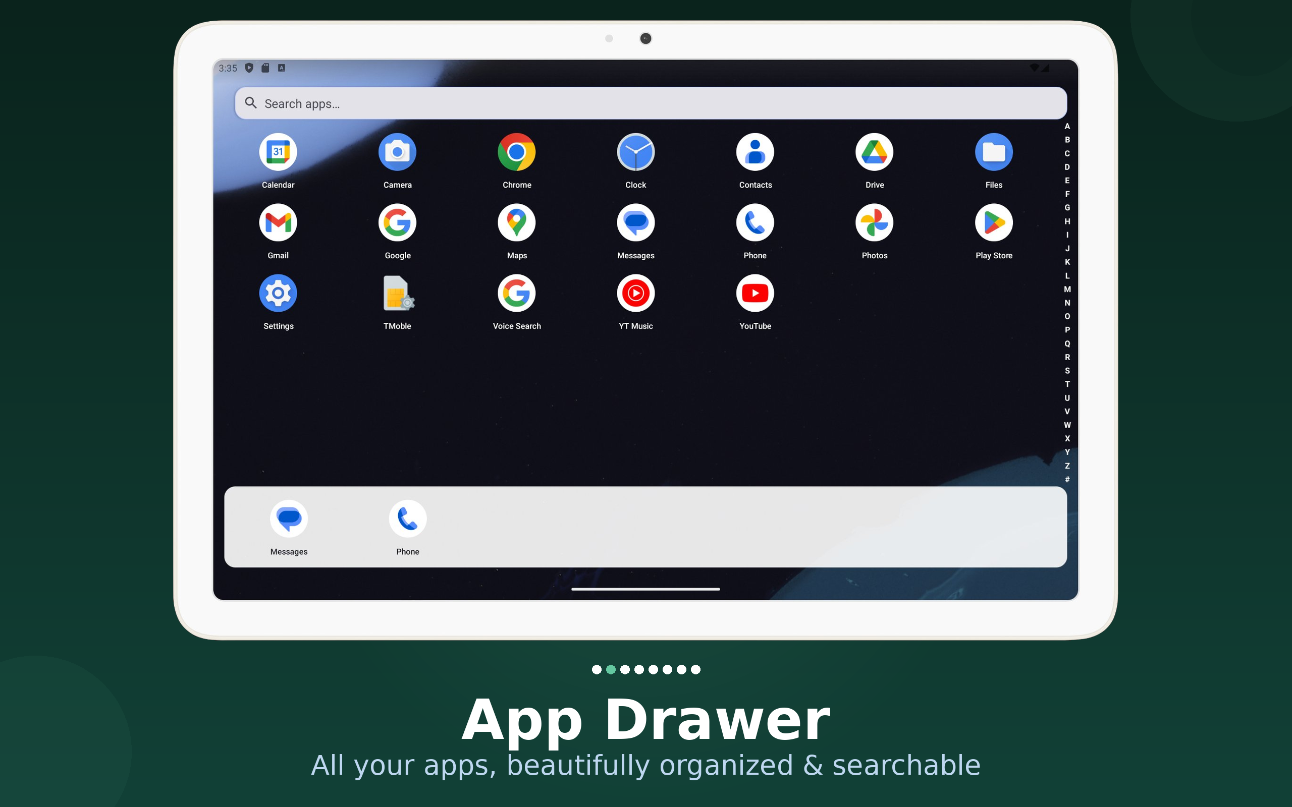 Core app drawer screen on 10-inch tablet