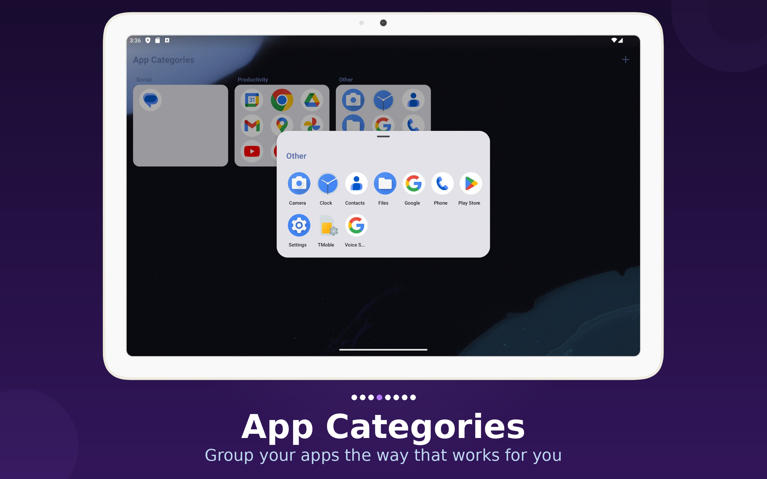Core app category screen on 10-inch tablet