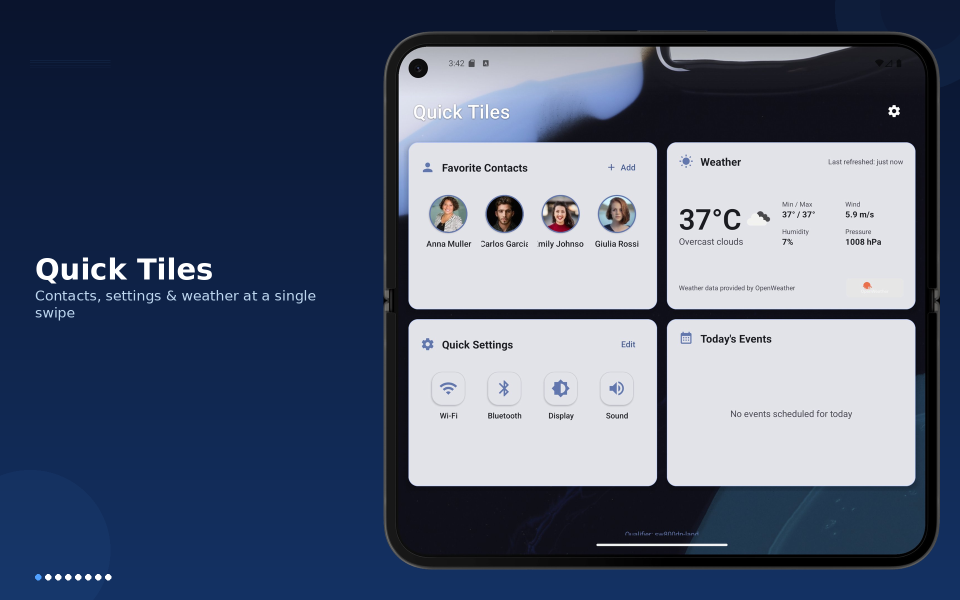 Core app quick tiles screen on 7-inch tablet