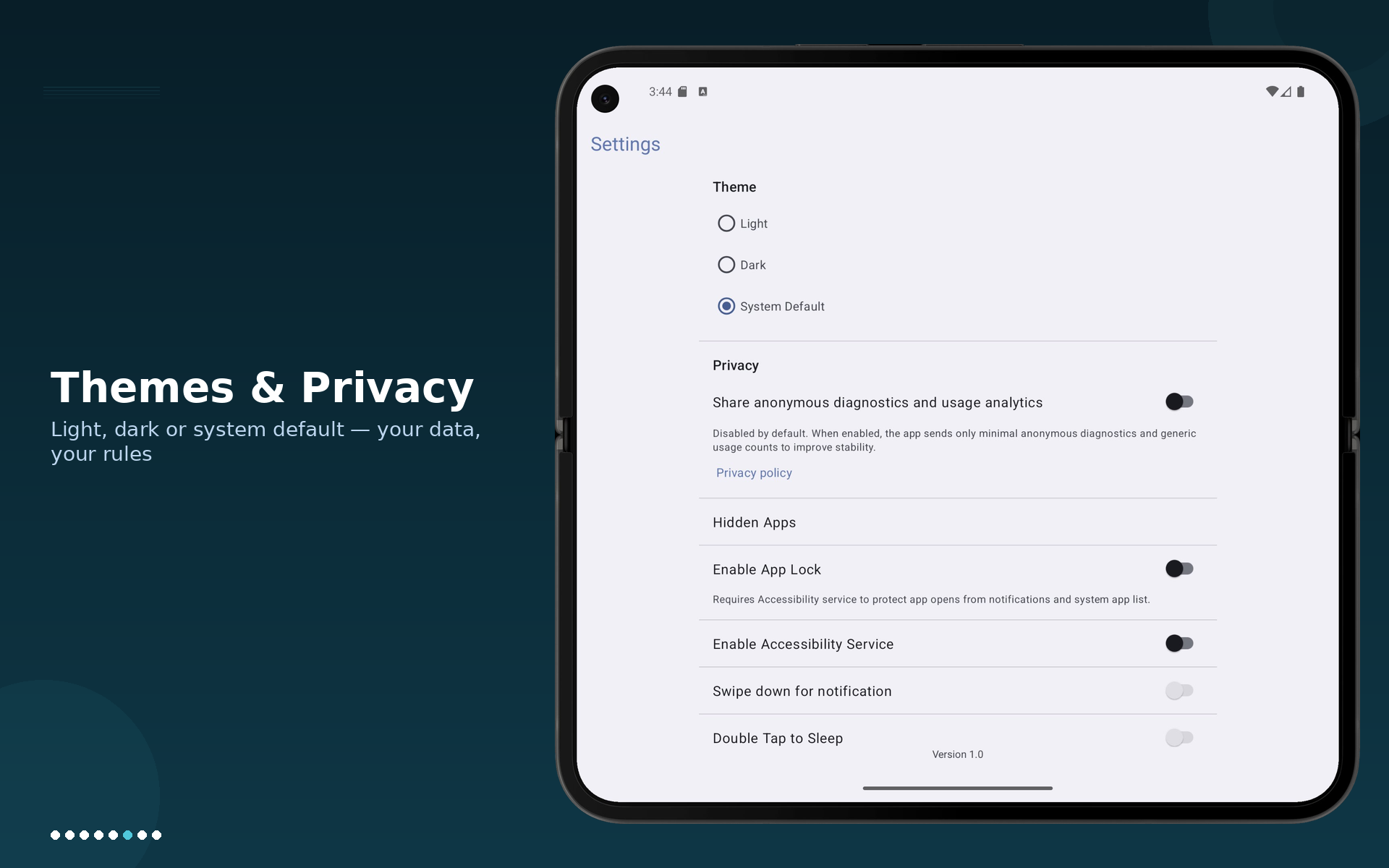 Core app theme settings on 7-inch tablet