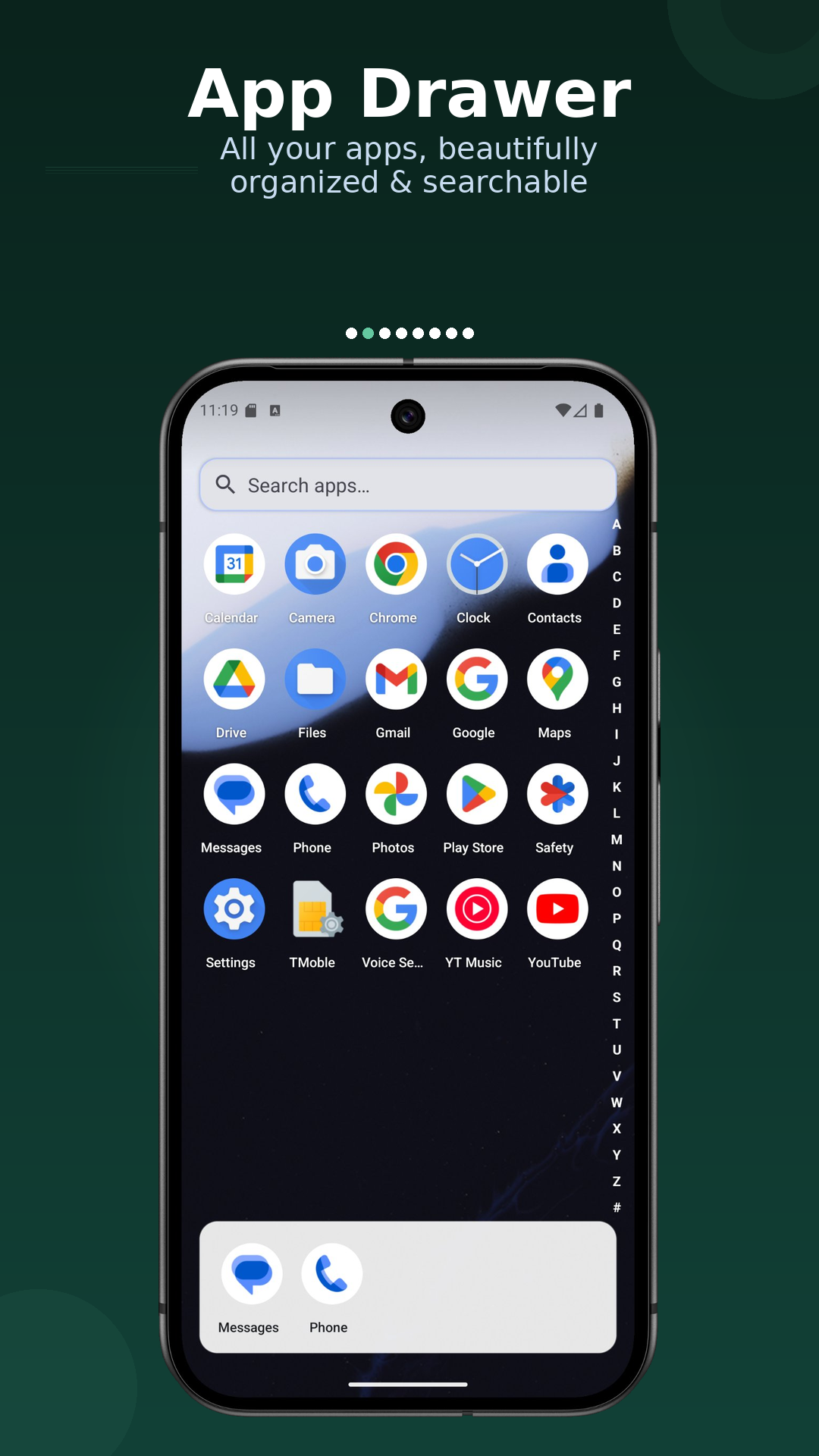Core app drawer screen on phone