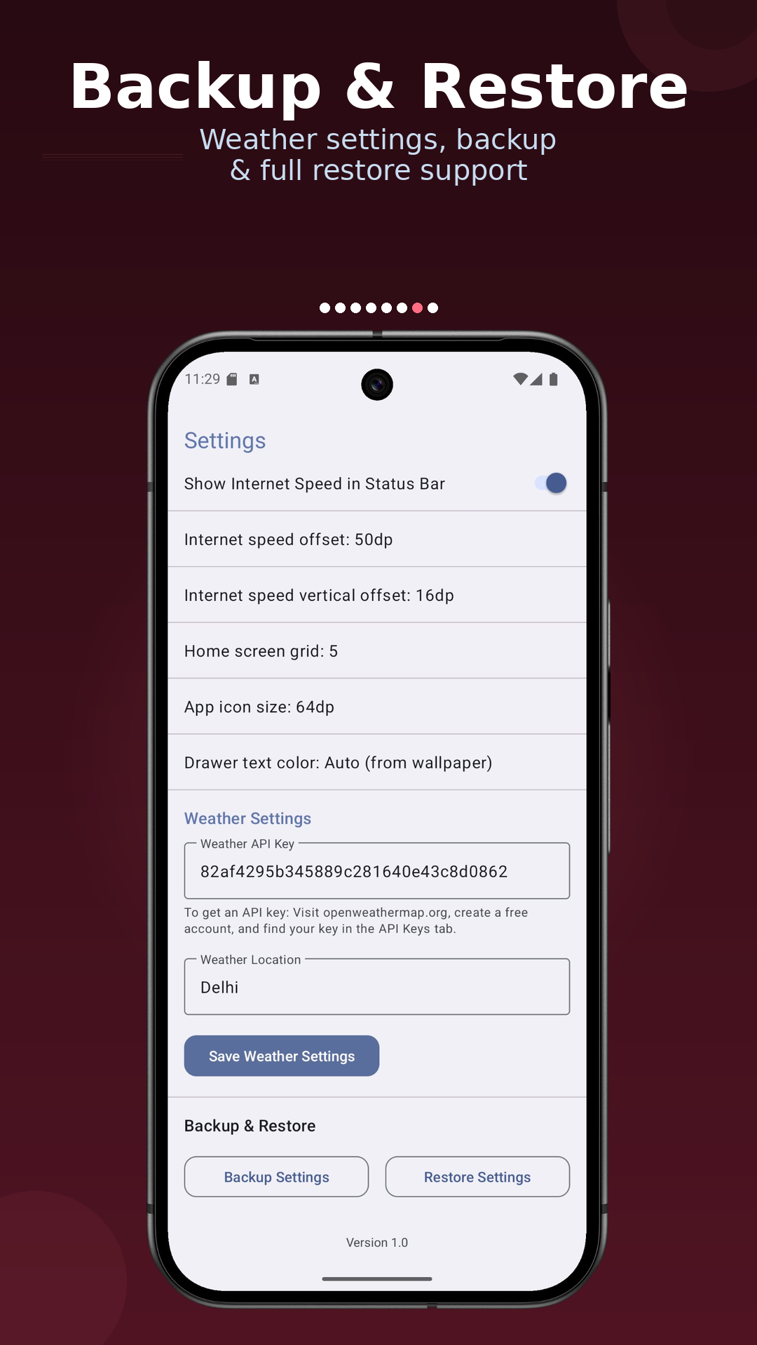 Core app backup settings on phone