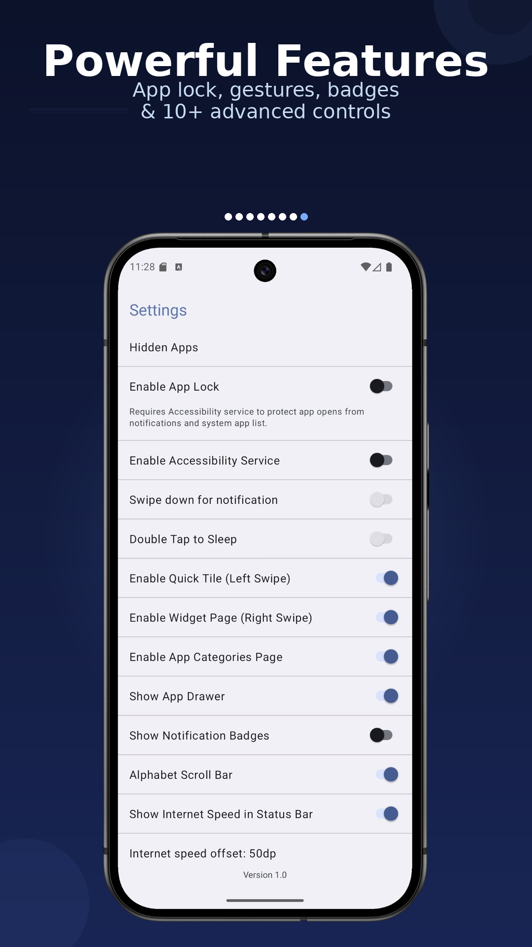 Core app feature settings on phone